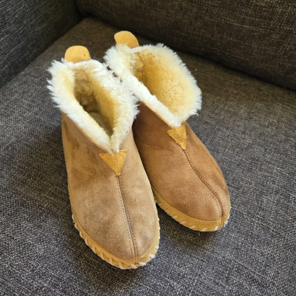 LL Bean Shoes - LL Bean Wicked Good Brown Suede Sheepskin Shearling Slippers Women's 8 *READ*